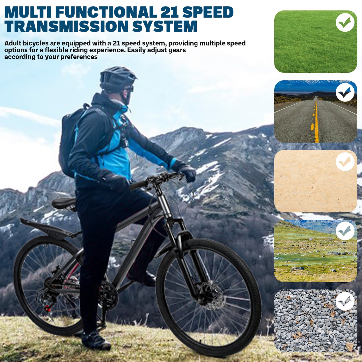 Men'S And Women'S Mountain Bike, 26 Inch Mountain Bike, 21 Speed, High Carbon Steel Frame, Front And Rear Disc Brakes