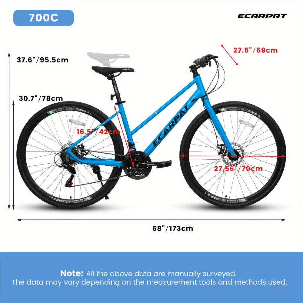 A28250 700C Road Hybrid Bike for Adult, 21-Speed Road Bike Road Bicycle Carbon Steel Frame\ Dual-Disc Brakes\ Multiple Colors
