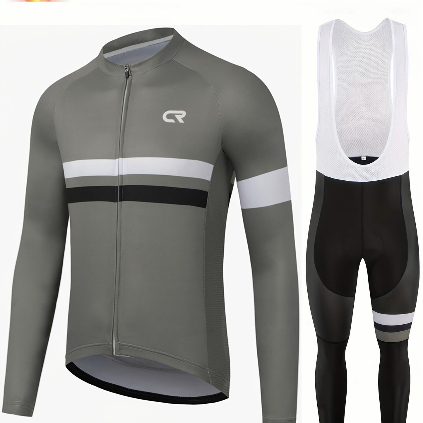 Men's Long-Sleeve Fleece-Lined Warm Cycling Suit Set for Winter, Thickened Mountain and Road Bike Riding Outfit with Shoulder Straps and Pants