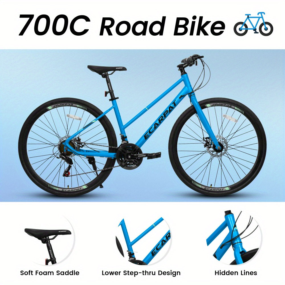 A28250 700C Road Hybrid Bike for Adult, 21-Speed Road Bike Road Bicycle Carbon Steel Frame\ Dual-Disc Brakes\ Multiple Colors