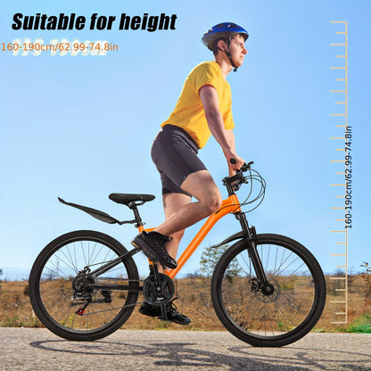 Men'S And Women'S Mountain Bike, 26 Inch Mountain Bike, 21 Speed, High Carbon Steel Frame, Front And Rear Disc Brakes