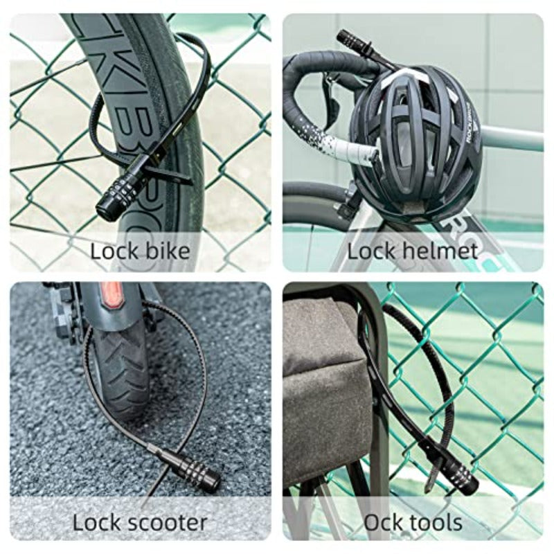 ROCKBROS Lightweight Combination Bike Lock with Resettable 3-Digit Code, Adjustable 21” Zip Tie Cable Lock, Keyless for Bike, Helmet, Fridge, Cabinet - Portable Lock with & Zinc Alloy (No External Key Needed)
