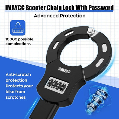 Heavy-Duty 4-Digit Combination Scooter Lock with Resettable Code & Chain - -Theft Bike\Motorcycle\E-Scooter Lock, 3- Keyless Entry System, Cable Lock for Doors, Motorcycles, ATVs (No Keys Required)