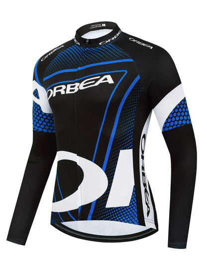 Men'S Long Sleeve Cycling Jersey - 100% Polyester Knit Fabric, Geometric Pattern & Color Options - Medium Stretch Stand Collar Athletic Top with, Triathlon, Fishing - Spring Summer Fall Outdoor Sports Shirt, Triathlon Apparel, Sporty Design