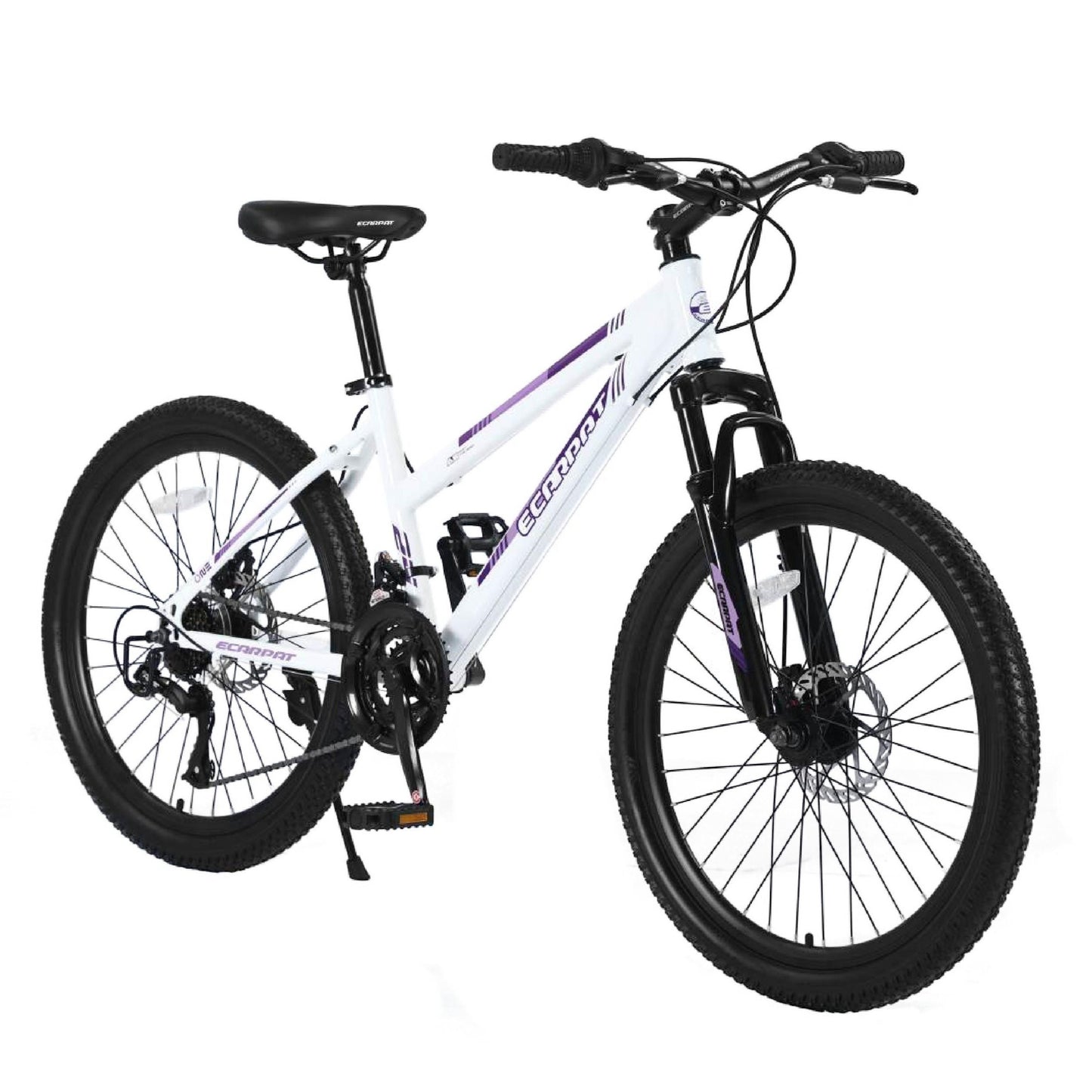 24 Inch Mountain Bike for 21 Speeds with Dual Disc Brakes And 100mm Front Suspension, White\Pink