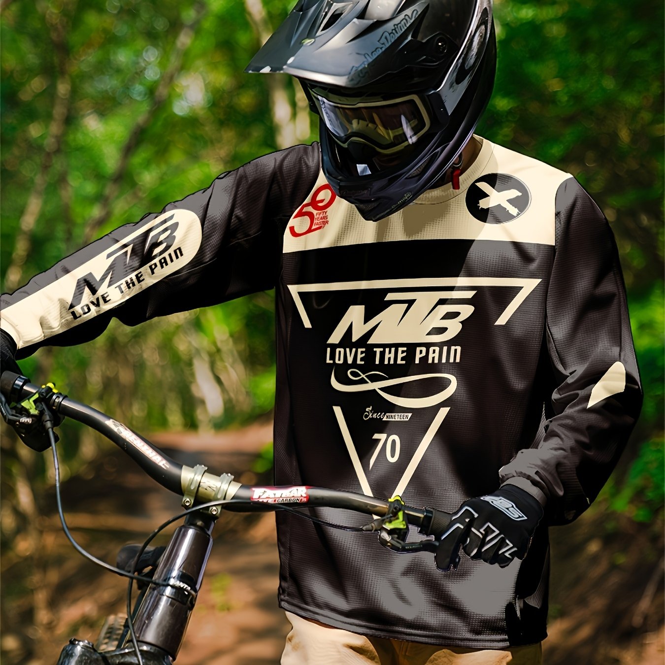 Men'S Quick-Dry Moisture-Wicking Long Sleeve Cycling Jersey - Thermal Insulation for Cold Weather, Mountain Bike Racing Suit with Geometric Pattern, Non-Stretch Fabric, Round Neck, Regular Fit, Ideal for Autumn, Casual Style