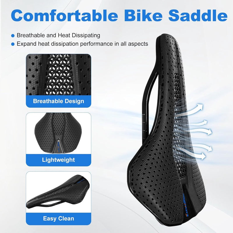 Carbon Fiber Bike Seat Cushion for Men Women, 3D Printed, Comfortable for MTB Road Bikes, Shock Absorbing Breathable,  Lightweight Seat, Durable Material, Highquality Padding, Road Cyclists