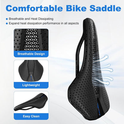 Carbon Fiber Bike Seat Cushion for Men Women, 3D Printed, Comfortable for MTB Road Bikes, Shock Absorbing Breathable,  Lightweight Seat, Durable Material, Highquality Padding, Road Cyclists