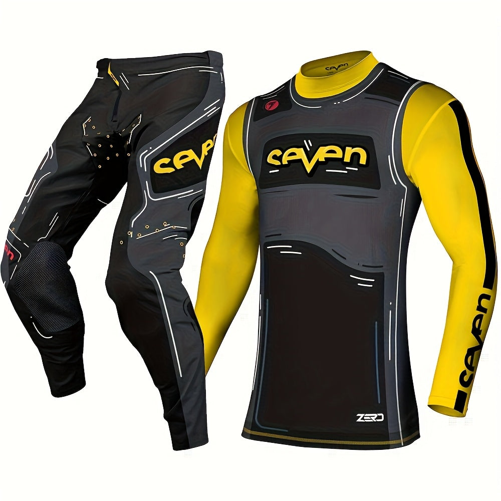 2025 New Black and Yellow Motorcycle Mountain Bike Pants Vest Set for Men & Women, All-Season Racing Cycling Apparel