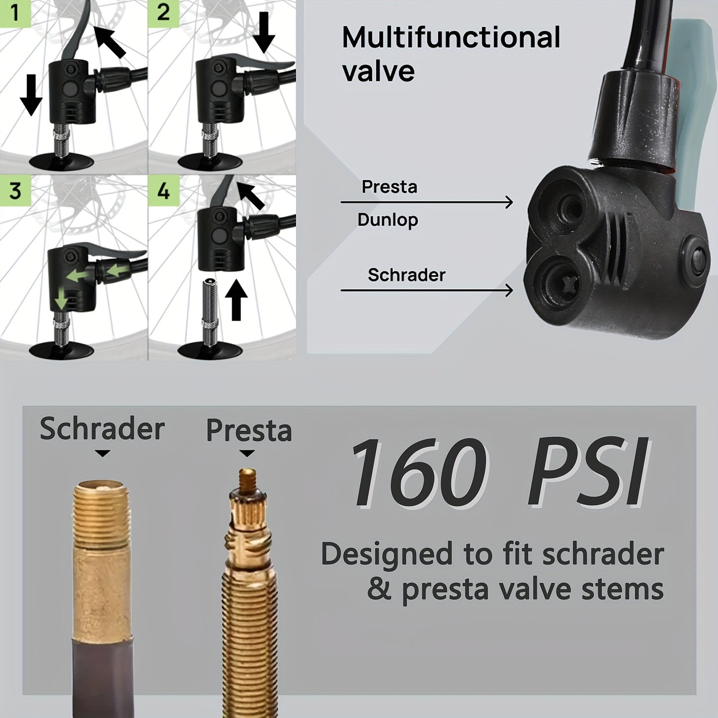 Manual Hand- Bike Air Pump with Dual Presta & Schrader Valves - Heavy-Duty Portable Tire Inflator Suitable for Road Bikes, Mountain Bikes, Bike Tires & Balls