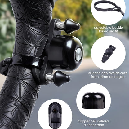 1 Q3 Road Bike Bell | Dual-Hammer Copper Alloy Bicycle Bell for Fit Handlebars up to 47mm, Lightweight, Easy Installation, Modern Style