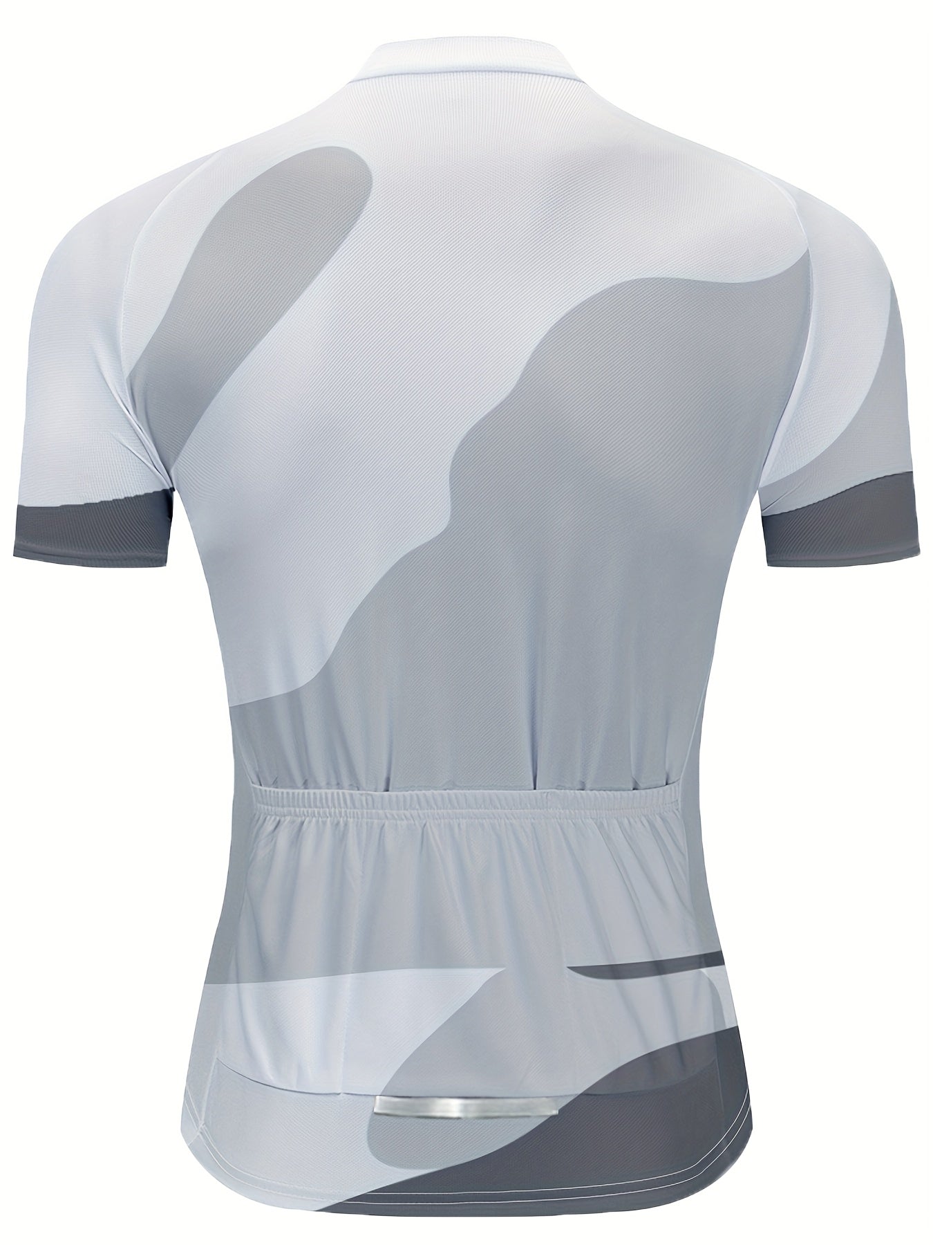 White MOXILYN Men's Quick-Dry Polyester Athletic Cycling Jersey - Short Sleeve, Zip-Up, Breathable with Gray & Black Abstract Design, Perfect for Running, Training & Outdoor Activities