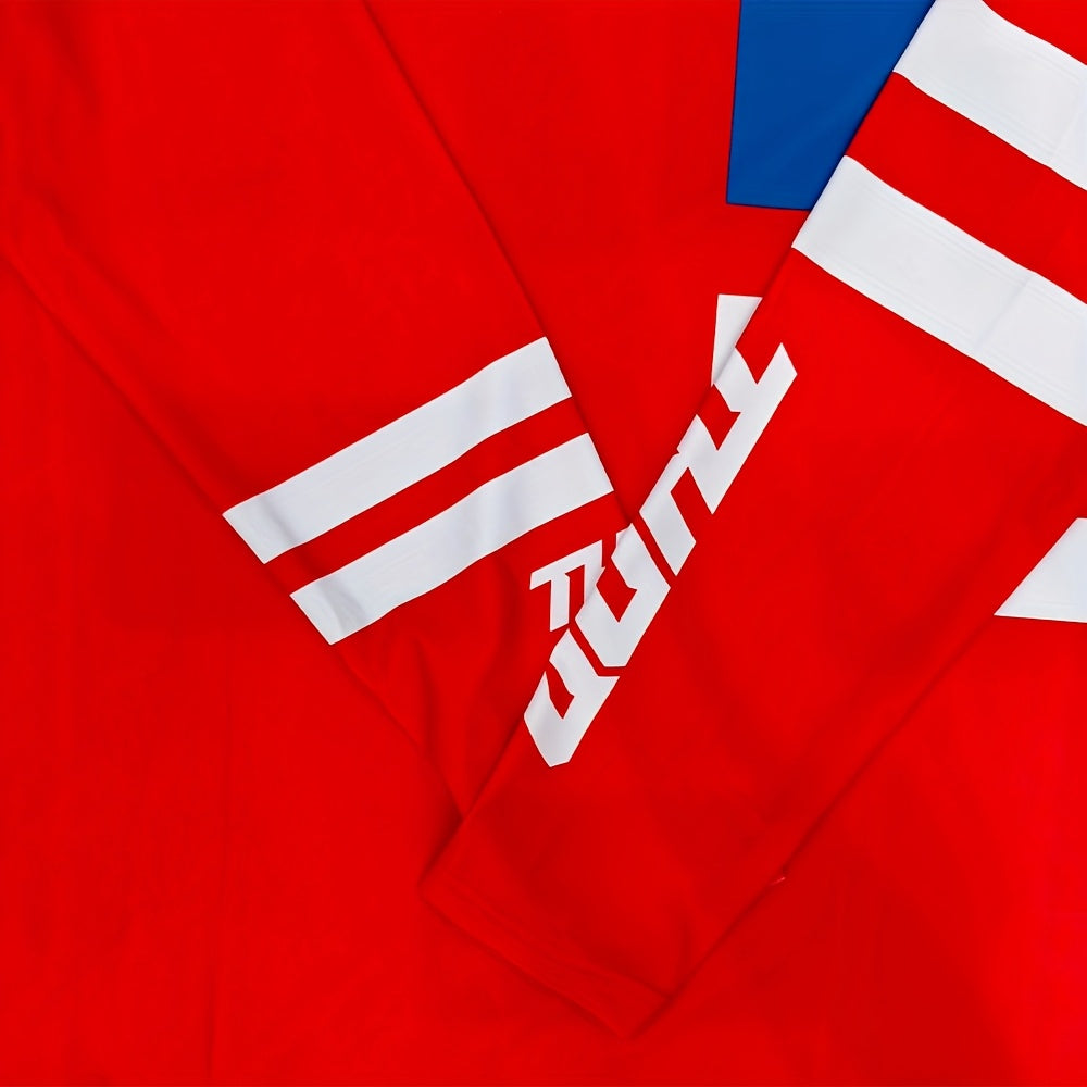 2025 New Red And Blue Off-Road Motorcycle Riding Suit, Suitable for Mountain Biking And Racing, Unisex, Four-Season Long Sleeve And Long Pants Combination Gear.