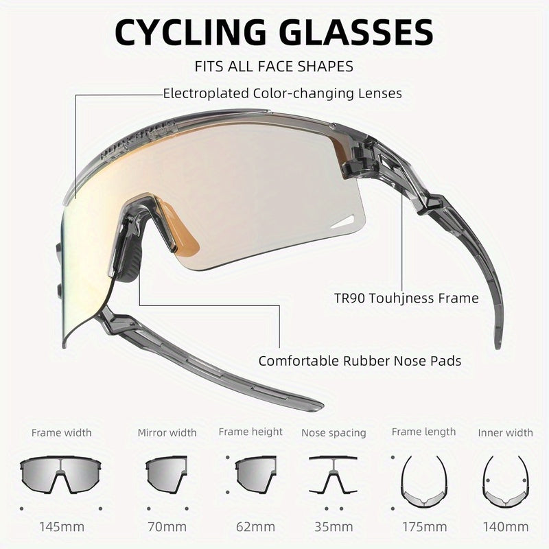 UV Protection Auto-Tinting Cycling Glasses for Men & Women - Windproof & Sand-Resistant Sports Goggles with Interchangeable, Fit for Mountain, Motorcycling, Skiing, - Adaptive Eyewear, 2D Flat, Perfect for Room Decor