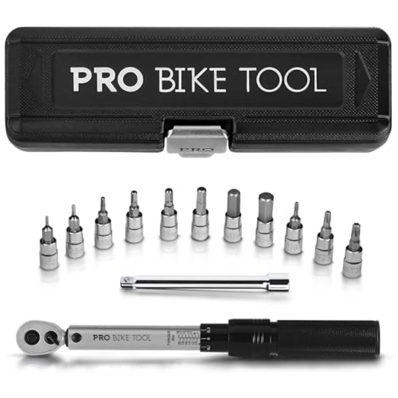 1 4 Inch Drive Click Bicycle Torque Wrench Set 2 to 20 Nm Maintenance Kit for Road and Mountain Bikes Includes Allen and Torx Screws Extension Bar and Storage Box ISO Certified