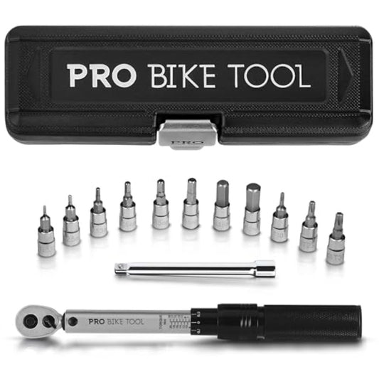 1 4 Inch Drive Click Bicycle Torque Wrench Set 2 to 20 Nm Maintenance Kit for Road and Mountain Bikes Includes Allen and Torx Screws Extension Bar and Storage Box ISO Certified