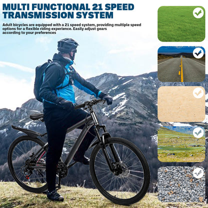 Men'S And Women'S Mountain Bike, 26 Inch Mountain Bike, 21 Speed, High Carbon Steel Frame, Front And Rear Disc Brakes