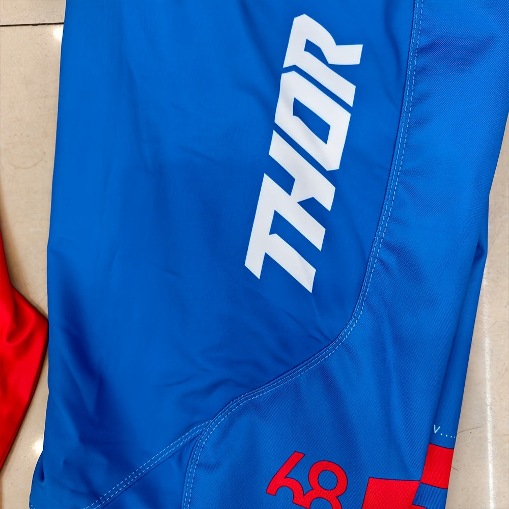2025 New Red And Blue Off-Road Motorcycle Riding Suit, Suitable for Mountain Biking And Racing, Unisex, Four-Season Long Sleeve And Long Pants Combination Gear.