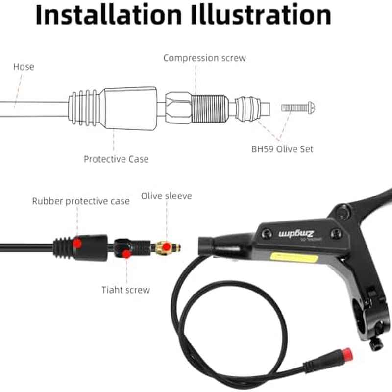 4-Piston Hydraulic Disc Brake Set for E-bike, Mountain Bike, Road Bike | 2-PIN Power-Off Pre-Bled with Mineral Oil, Includes Iron Rotors, Mixed Color