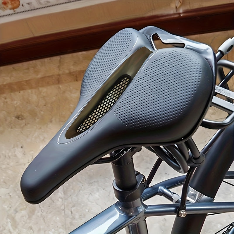 1pc Heavy-Duty Rubber Saddle - Wide Large Hole Cushioned Bicycle Seat for &, Mountain\Road Bikes, Black - Long-Lasting Cushioning, Saddle (Easy Installation)