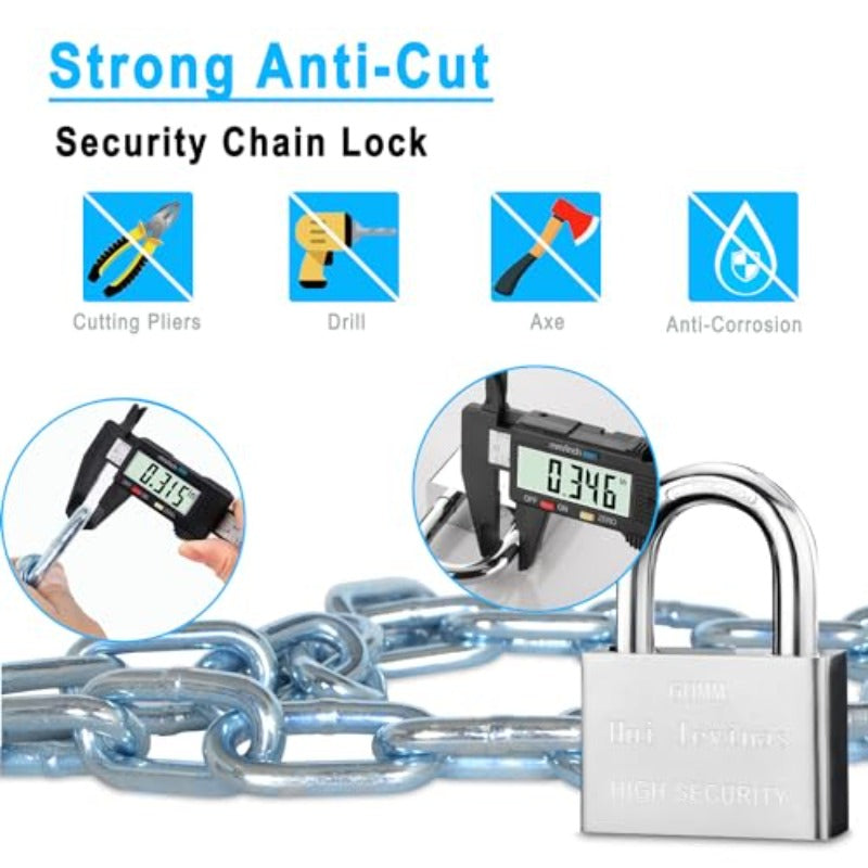 Security Chain and Lock 39 Inch Heavy Duty 8mm Galvanized AntiRust and AntiTheft Chain with Padlock for Bike Bicycle Scooter Motorcycle Door Gate Fence,  Antirust Coating, Robust Build, Antitheft Device, Padlock Included, Motorcycle Owners, Urban