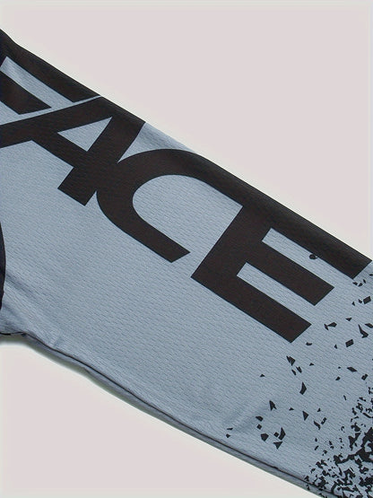 Men'S RF-T3 Geometric Pattern V-Neck Long Sleeve Jersey - Breathable Stretch Fabric for Cycling, Running, Training & Casual Wear - Regular Fit All-Season Athletic Top, Cycling Jersey, Running Apparel, Modern Sports Shirt, Durable Sportswear