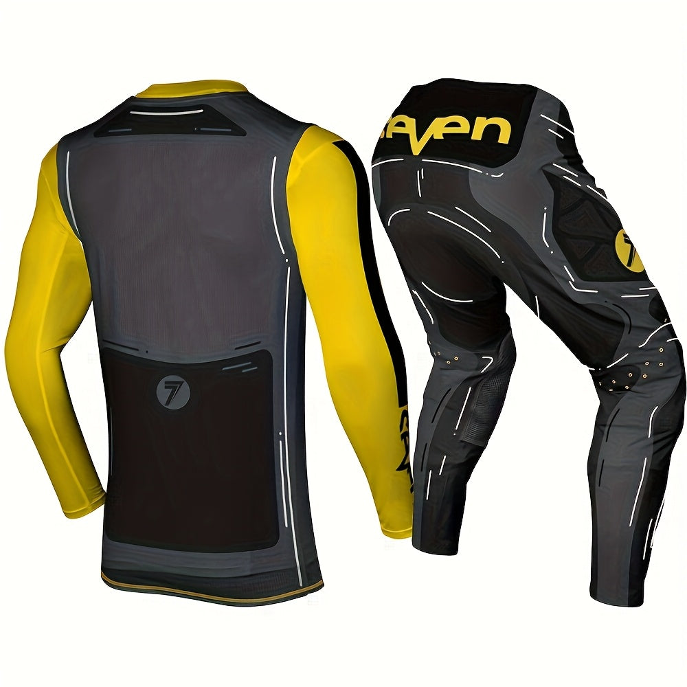 2025 New Black and Yellow Motorcycle Mountain Bike Pants Vest Set for Men & Women, All-Season Racing Cycling Apparel