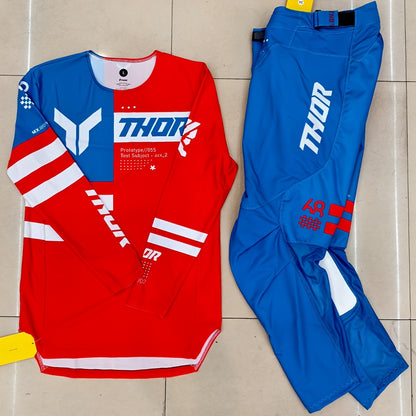 2025 New Red And Blue Off-Road Motorcycle Riding Suit, Suitable for Mountain Biking And Racing, Unisex, Four-Season Long Sleeve And Long Pants Combination Gear.