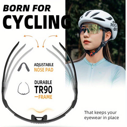 UV Protection Auto-Tinting Cycling Glasses for Men & Women - Windproof & Sand-Resistant Sports Goggles with Interchangeable, Fit for Mountain, Motorcycling, Skiing, - Adaptive Eyewear, 2D Flat, Perfect for Room Decor