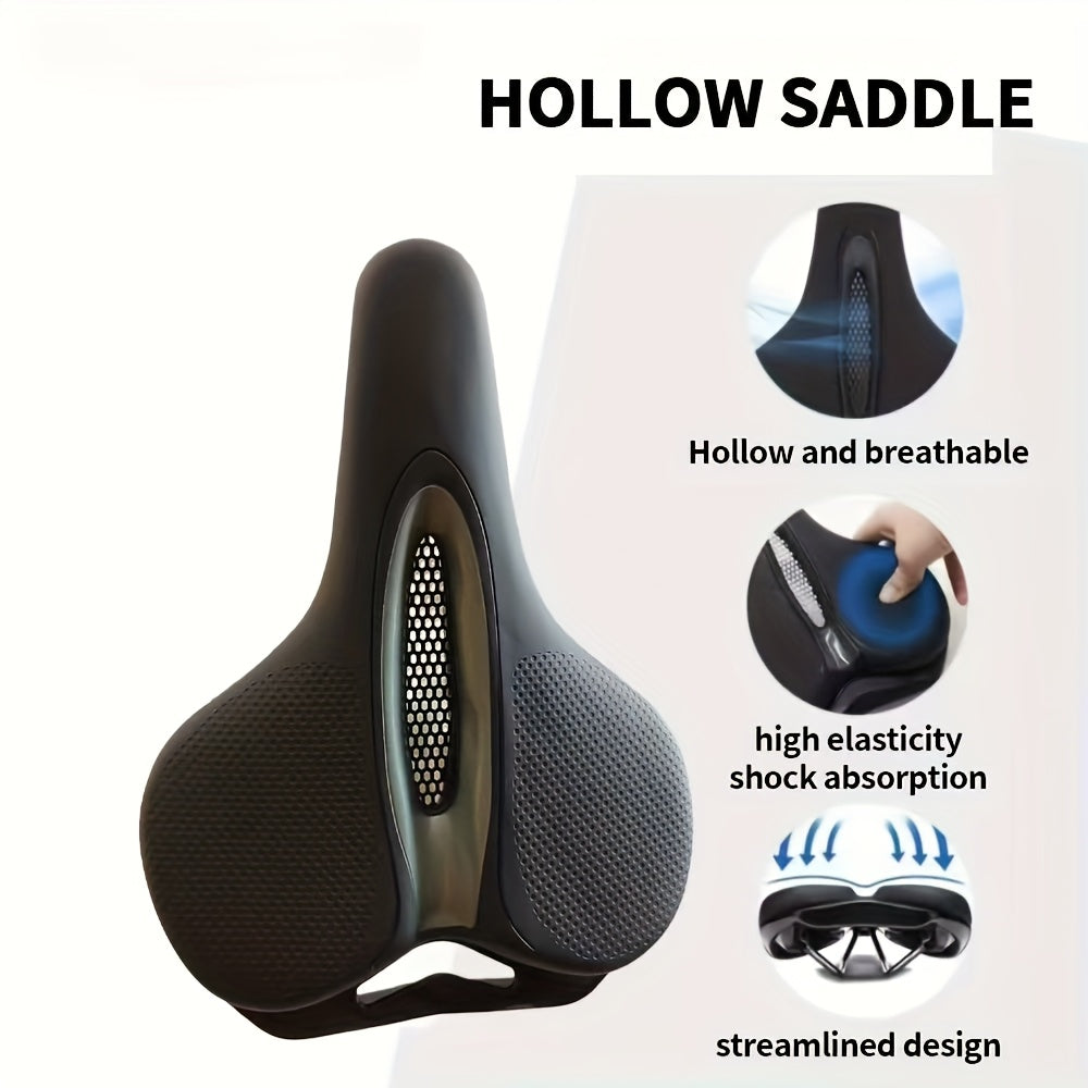 1pc Heavy-Duty Rubber Saddle - Wide Large Hole Cushioned Bicycle Seat for &, Mountain\Road Bikes, Black - Long-Lasting Cushioning, Saddle (Easy Installation)