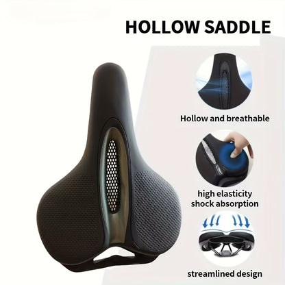 1pc Heavy-Duty Rubber Saddle - Wide Large Hole Cushioned Bicycle Seat for &, Mountain\Road Bikes, Black - Long-Lasting Cushioning, Saddle (Easy Installation)