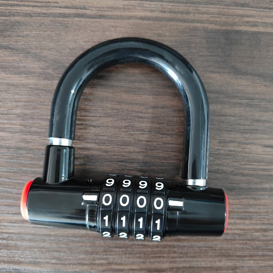 Alloy Combination U-Lock - Anti-Theft Cut-Resistance 4-Digit Padlock, No Assembly Required, Manual Operation - Security Lock for Bicycles, Motorcycles, Gates