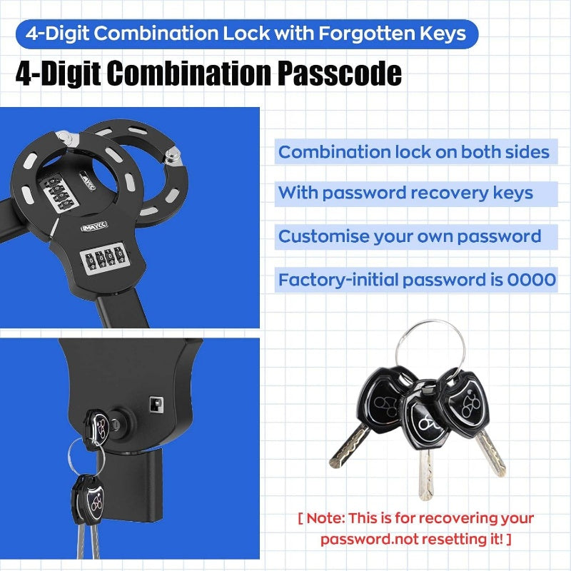 Heavy-Duty 4-Digit Combination Scooter Lock with Resettable Code & Chain - -Theft Bike\Motorcycle\E-Scooter Lock, 3- Keyless Entry System, Cable Lock for Doors, Motorcycles, ATVs (No Keys Required)