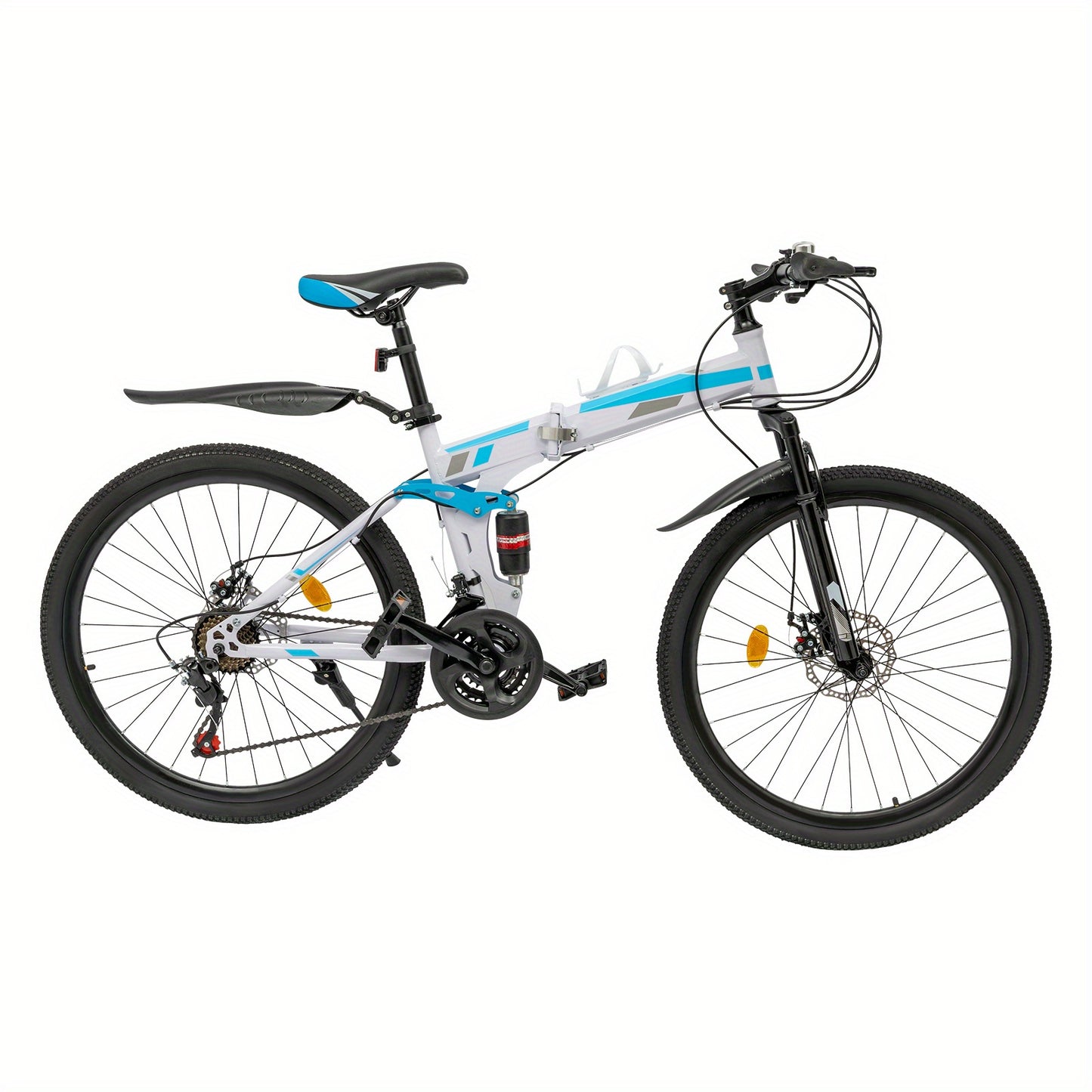 Foldable Mountain Bike, Youth Mountain Bike, Mechanical Disc Brake Mountain Bike, Blue & White