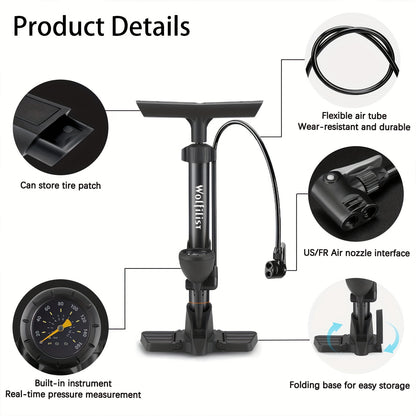 Manual Hand- Bike Air Pump with Dual Presta & Schrader Valves - Heavy-Duty Portable Tire Inflator Suitable for Road Bikes, Mountain Bikes, Bike Tires & Balls