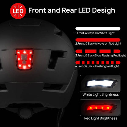 Adult Bike Helmet with USB Rechargeable LED Front and Back Light MountainRoad Helmets Men Women Removable Goggle Cycling Helmet