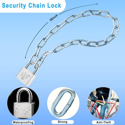 Security Chain and Lock 39 Inch Heavy Duty 8mm Galvanized AntiRust and AntiTheft Chain with Padlock for Bike Bicycle Scooter Motorcycle Door Gate Fence,  Antirust Coating, Robust Build, Antitheft Device, Padlock Included, Motorcycle Owners, Urban