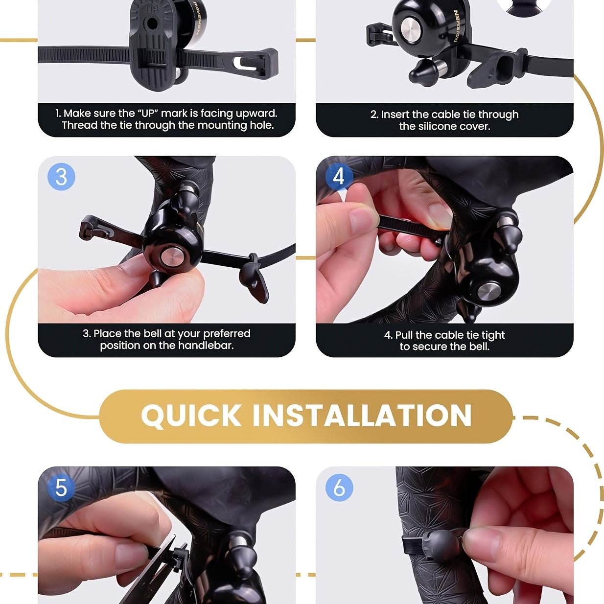 1 Q3 Road Bike Bell | Dual-Hammer Copper Alloy Bicycle Bell for Fit Handlebars up to 47mm, Lightweight, Easy Installation, Modern Style