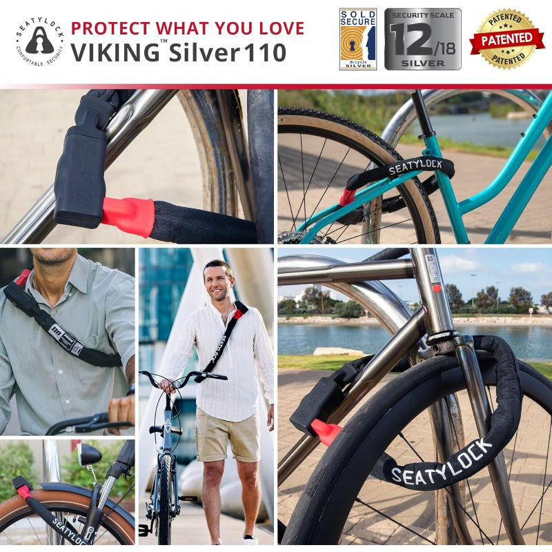 Viking Bike Chain Lock with Key Magnetic Patented Sold Secure Silvery Rated Heavy Duty Anti Theft Smart Ultra Security Bicycle Lock 43.3 Inch, Combination Bike Lock, Heavy Duty Bike Lock Chain, Combination Bike Locks for Bicycles, Bike Lock Alarm