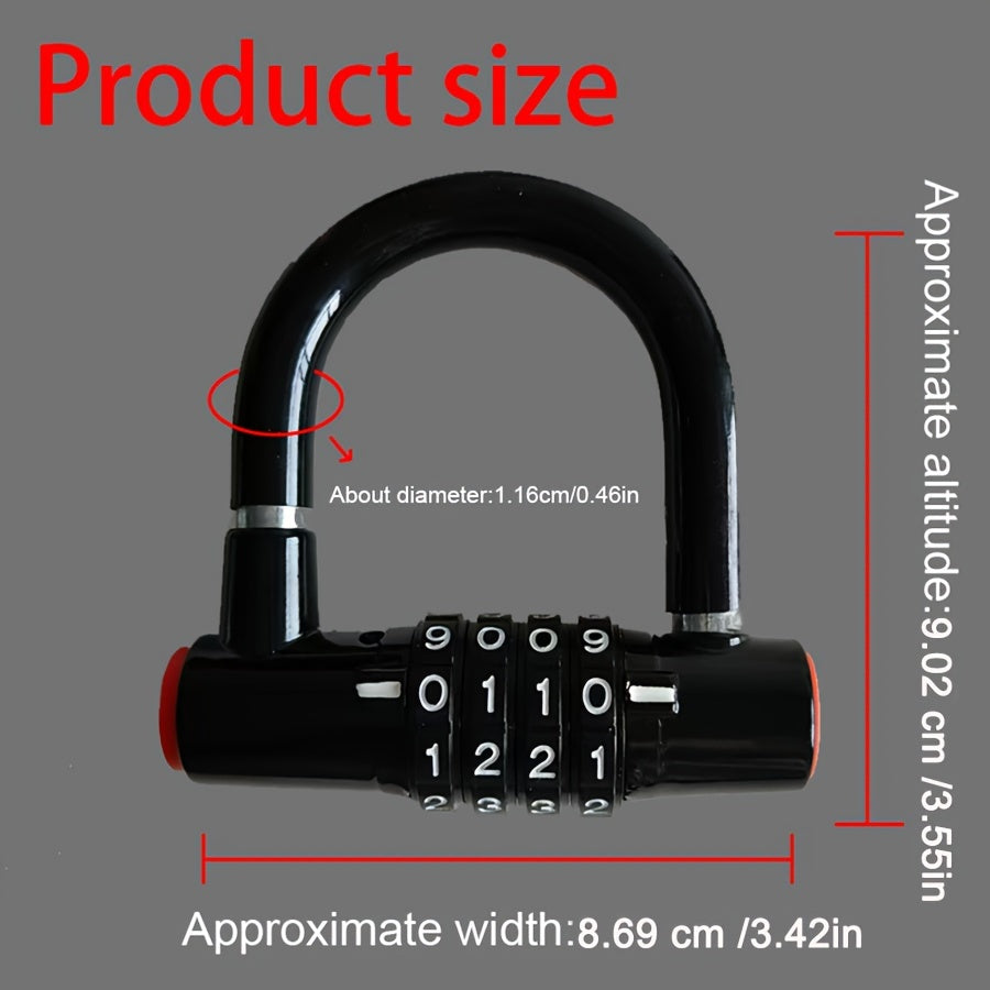 Alloy Combination U-Lock - Anti-Theft Cut-Resistance 4-Digit Padlock, No Assembly Required, Manual Operation - Security Lock for Bicycles, Motorcycles, Gates