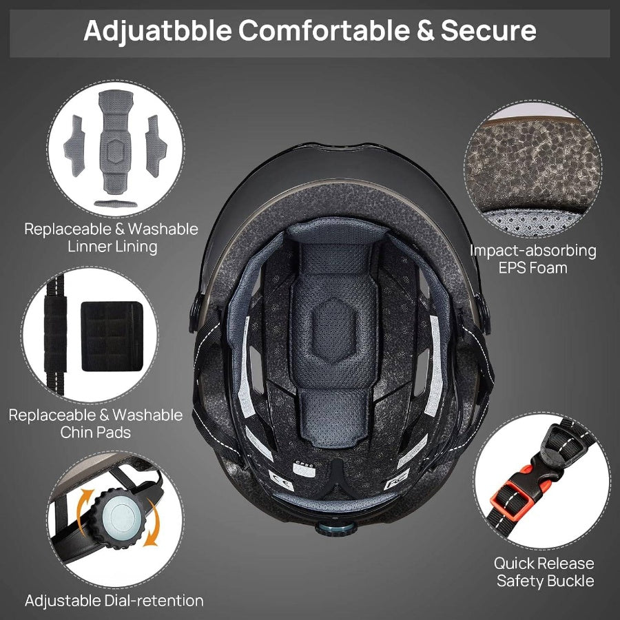 Adult Bike Helmet with USB Rechargeable LED Front and Back Light MountainRoad Helmets Men Women Removable Goggle Cycling Helmet