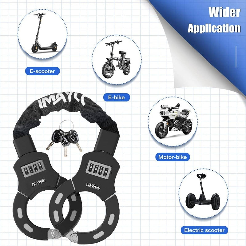 Heavy-Duty 4-Digit Combination Scooter Lock with Resettable Code & Chain - -Theft Bike\Motorcycle\E-Scooter Lock, 3- Keyless Entry System, Cable Lock for Doors, Motorcycles, ATVs (No Keys Required)