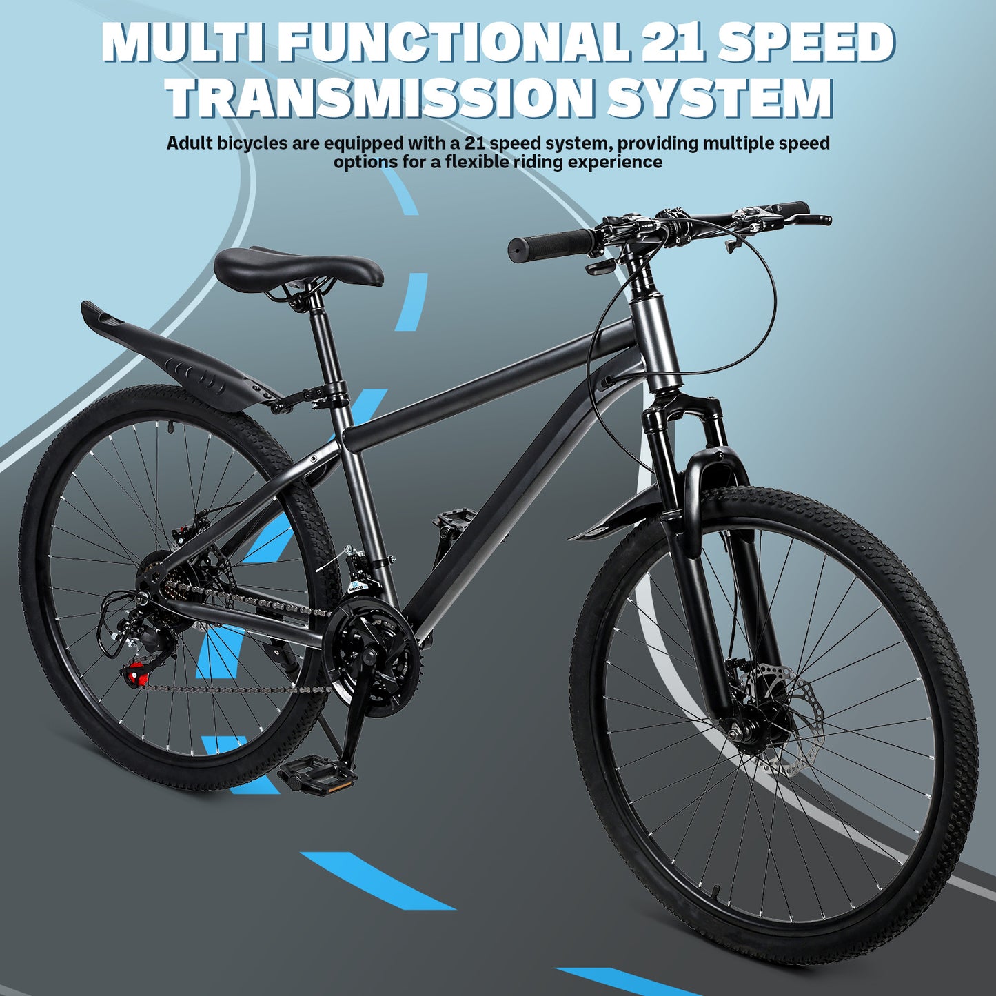 Men'S And Women'S Mountain Bike, 26 Inch Mountain Bike, 21 Speed, High Carbon Steel Frame, Front And Rear Disc Brakes