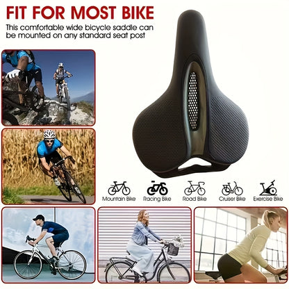 1pc Heavy-Duty Rubber Saddle - Wide Large Hole Cushioned Bicycle Seat for &, Mountain\Road Bikes, Black - Long-Lasting Cushioning, Saddle (Easy Installation)