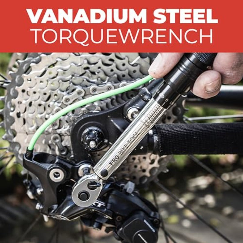 1 4 Inch Drive Click Bicycle Torque Wrench Set 2 to 20 Nm Maintenance Kit for Road and Mountain Bikes Includes Allen and Torx Screws Extension Bar and Storage Box ISO Certified