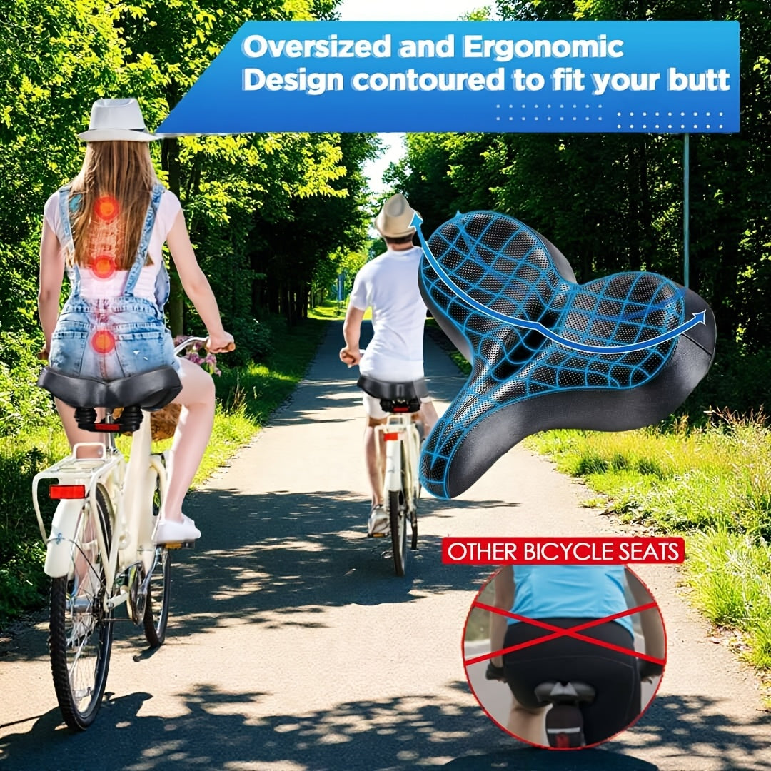 Wide Comfort Bike Saddle for Men & Women, Extra-Large Padded Bicycle Seat with Memory Foam, Compatible with Road Bikes, Indoor Cycles