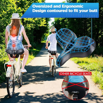 Wide Comfort Bike Saddle for Men & Women, Extra-Large Padded Bicycle Seat with Memory Foam, Compatible with Road Bikes, Indoor Cycles
