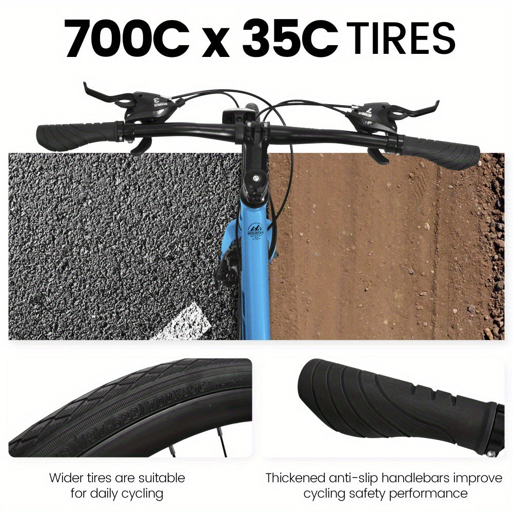 A28250 700C Road Hybrid Bike for Adult, 21-Speed Road Bike Road Bicycle Carbon Steel Frame\ Dual-Disc Brakes\ Multiple Colors