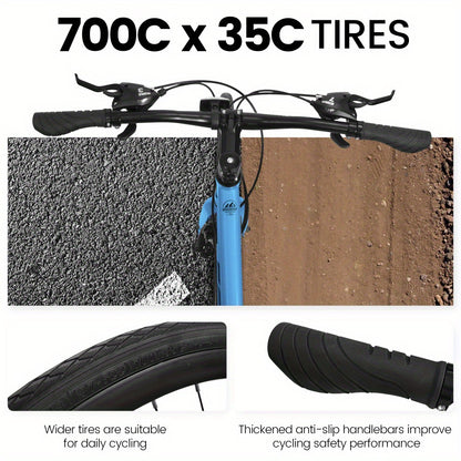 A28250 700C Road Hybrid Bike for Adult, 21-Speed Road Bike Road Bicycle Carbon Steel Frame\ Dual-Disc Brakes\ Multiple Colors