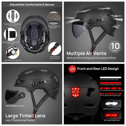 Adult Bike Helmet with USB Rechargeable LED Front and Back Light MountainRoad Helmets Men Women Removable Goggle Cycling Helmet